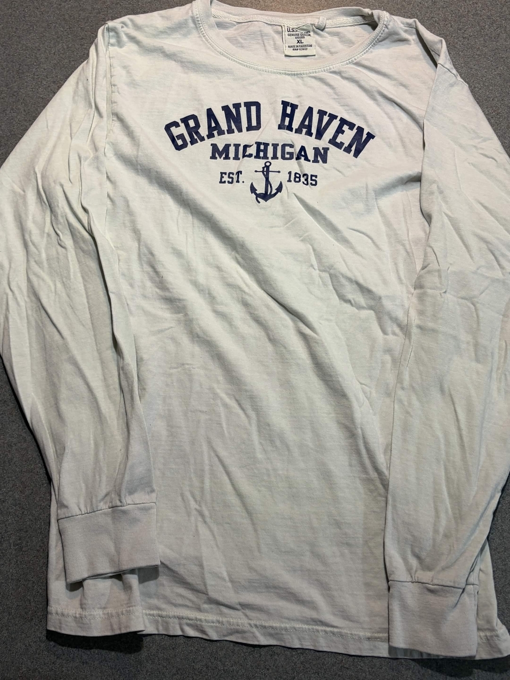 Vintage Grand Haven Michigan Long Sleeve Shirt - Light Blue & Navy